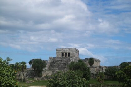 El Castillo Mayan ruin on the cliff in Tulum, Mexico