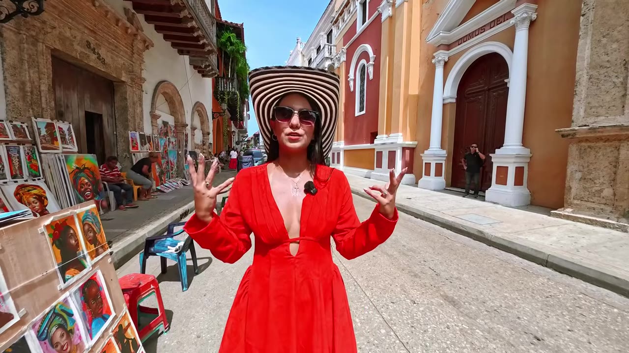 Colorful colonial street and balconies in Cartagena's historic center