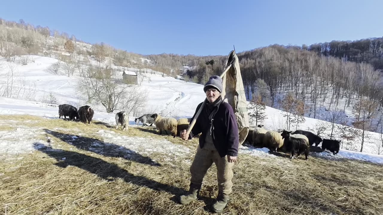 A rural Romanian host welcoming visitors in a traditional village setting